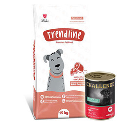 Trendline - Trendline Kuzu Etli Köpek Maması 15 Kg + 5 Adet Challenge 400 Gr Konserve