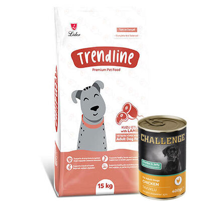 Trendline Kuzu Etli Köpek Maması 15 Kg + 5 Adet Challenge 400 Gr Konserve