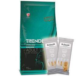 Trendline - Trendline Sterilised Tavuk Etli Kısırlaştırılmış Kedi Maması 15 Kg + 2 Adet Dr Sacchi 4 lü Creamy Ödül