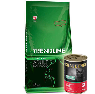 Trendline Tavuklu Kedi Maması 15 Kg + 5 Adet Challenge 400 Gr Konserve