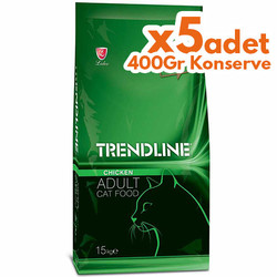 Trendline Tavuklu Yetişkin Kedi Maması 15 Kg + 5 Adet 400 Gr Yaş Mama - Trendline