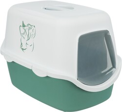 Trixie - Trixie Kedi Kapalı Tuvaleti, 40x40x56cm, Yeşil/Beyaz Kedi Resimi Baskılı