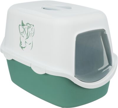 Trixie Kedi Kapalı Tuvaleti, 40x40x56cm, Yeşil/Beyaz Kedi Resimi Baskılı
