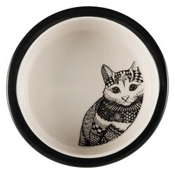 Trixie Kedi Seramik Mama Su Kabı, Beyaz / Siyah - Thumbnail