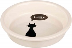 Trixie - Trixie Kedi Seramik Mama ve Su Kabı Kedi/Balık Desenli 0,25 Lt / 13 cm Beyaz