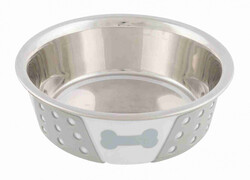 Trixie - Trixie Köpek Mama Su Kabı, Paslanmaz Çelik / Silikon, 0,4 lt / 14 cm, Beyaz / Gri