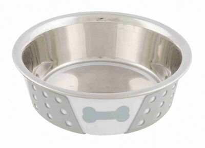 Trixie Köpek Mama Su Kabı, Paslanmaz Çelik / Silikon, 0,4 lt / 14 cm, Beyaz / Gri