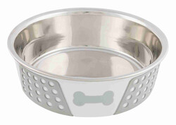 Trixie Köpek Mama Su Kabı, Paslanmaz Çelik / Silikon, 1,4 lt / 21 cm, Beyaz / Gri - Trixie
