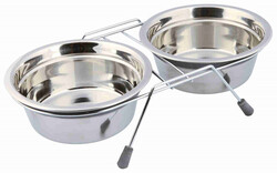 Trixie Köpek Mama Su Kabı, Tıkırtısız, Paslanmaz Çelik, 2 x 0,9 lt / 16 cm, Gri - Trixie