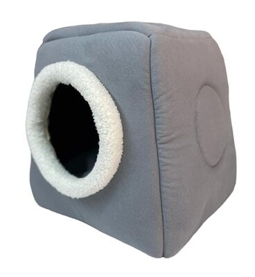 Üç Fonksiyonlu Yıkanabilir Kedi ve Küçük Irk Köpek Yatağı - Gri 40x40 Cm
