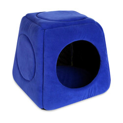 Üç Fonksiyonlu Yıkanabilir Kedi ve Küçük Irk Köpek Yatağı - Mavi 50x50 Cm - Thumbnail