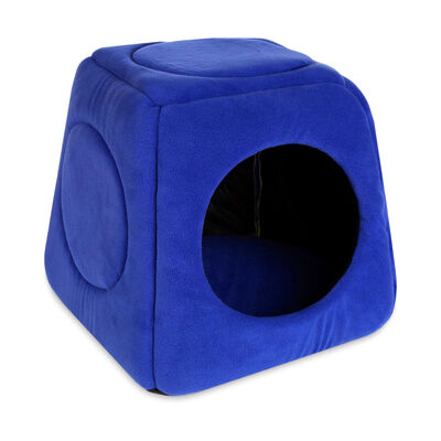 Üç Fonksiyonlu Yıkanabilir Kedi ve Küçük Irk Köpek Yatağı - Mavi 50x50 Cm