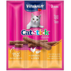 Vitakraft - Vitakraft 10869 Cat Stick Classic Kümes Hayvanı ve Ciğer Tahılsız Kedi Ödülü 18 Gr (6 Gr x 3 Adet)