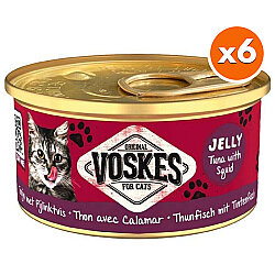 Voskes Ton Balıklı ve Kalamar Jelly Kedi Yaş Konservesi 85 Gr x 6 Adet - Voskes