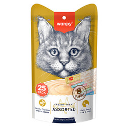 Wanpy - Wanpy Creamy Treat Assorted Karışık 8 Lezzetli Likit Creamy Kedi Ödülü 25Li Paket (25 x 14 Gr)