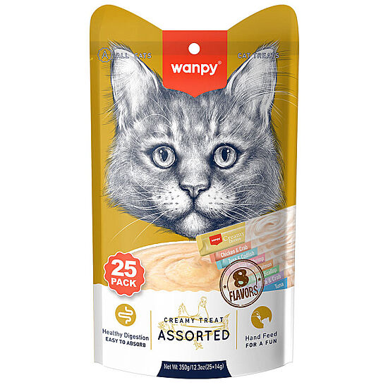 Wanpy Creamy Treat Assorted Karışık 8 Lezzetli Likit Creamy Kedi Ödülü 25Li Paket (25 x 14 Gr) - 2