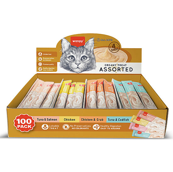 Wanpy Creamy Treat Assorted Karışık 4 Lezzetli Likit Creamy Kedi Ödülü 100lü Paket (100 x 14 Gr) - 2