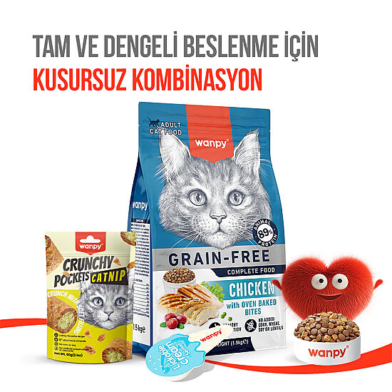 Wanpy Crunchy Pockets Kedi Otlu ve Tavuklu Kedi Ödülü 60 Gr - 6