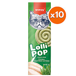 Wanpy Dondurularak Kurutulmuş Tavuk, Keçi Sütü ve Kedi Çimi Aromalı Kedi Lolipopu 1.4 Gr x 10 Adet (Toplam 14 Gr) - Wanpy