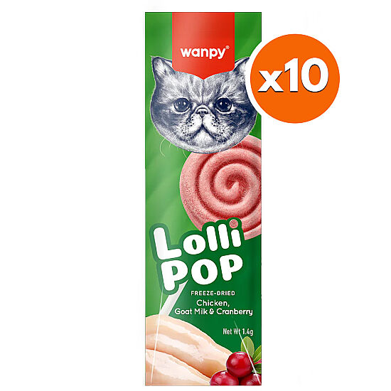 Wanpy Dondurularak Kurutulmuş Kızılcıklı Kedi Lolipopu 1.4 Gr x 10 Adet (Toplam 14 Gr) - 1