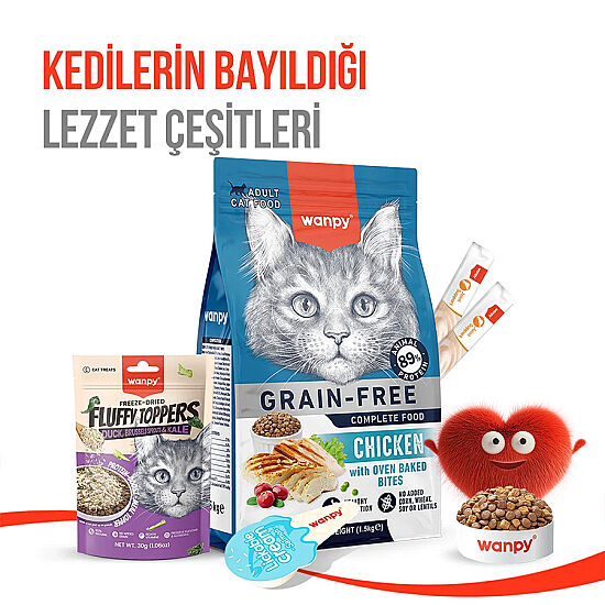 Wanpy Fluffy Toppers Ördek Etli Brüksel ve Kara Lahanalı Mama Üstü Kedi Ödülü 30 Gr - 7