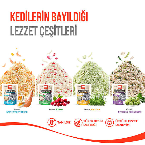 Wanpy Fluffy Toppers Tavuklu ve Kızılcıklı Mama Üstü Kedi Ödülü 30 Gr - 10