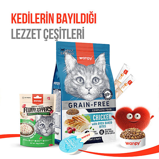 Wanpy Fluffy Toppers Tavuklu ve Kızılcıklı Mama Üstü Kedi Ödülü 30 Gr - 11