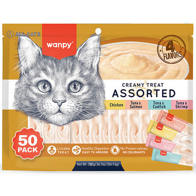 Wanpy Creamy Treat Assorted Karışık 4 Lezzetli Likit Creamy Kedi Ödülü 50Li Paket (50 x 14 Gr)
