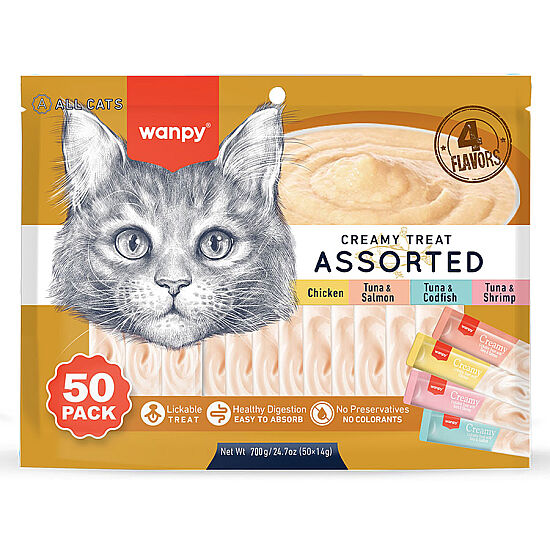 Wanpy Creamy Treat Assorted Karışık 4 Lezzetli Likit Creamy Kedi Ödülü 50Li Paket (50 x 14 Gr) - 2