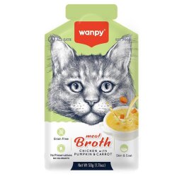 Wanpy Meat Broth Kediler için Bal Kabağı ve Havuçlu Tavuk Eti Tahılsız Ek Besin Çorbası 50 Gr - Wanpy