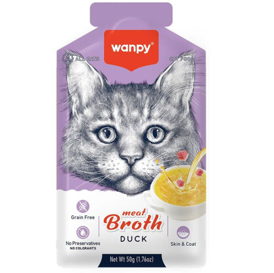 Wanpy Meat Broth Kediler için Ördek Etli Tahılsız Ek Besin Çorbası 50 Gr x 6 Adet - 2