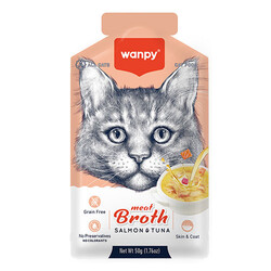 Wanpy - Wanpy Meat Broth Kediler için Somon ve Ton Balığı Eti Tahılsız Ek Besin Çorbası 50 Gr