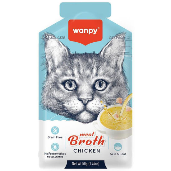 Wanpy Meat Broth Kediler için Tavuk Eti Tahılsız Ek Besin Çorbası 50 Gr - 1
