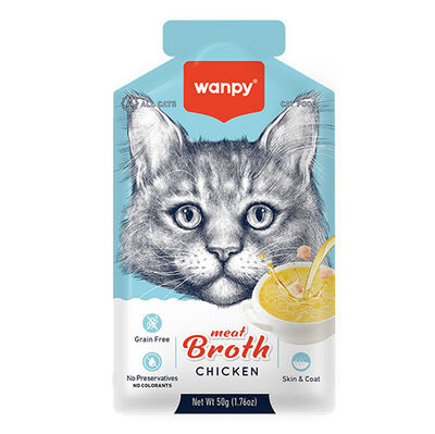 Wanpy Meat Broth Kediler için Tavuk Eti Tahılsız Ek Besin Çorbası 50 Gr