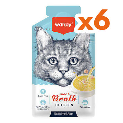 Wanpy Meat Broth Kediler için Tavuk Eti Tahılsız Ek Besin Çorbası 50 Gr x 6 Adet - 1
