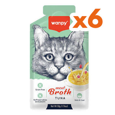 Wanpy Meat Broth Kediler için Ton Balığı Eti Tahılsız Ek Besin Çorbası 50 Gr x 6 Adet - 1