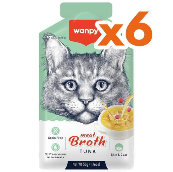 Wanpy Meat Broth Kediler için Ton Balığı Eti Tahılsız Ek Besin Çorbası 50 Gr x 6 Adet - 1