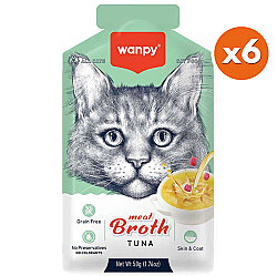 Wanpy Meat Broth Kediler için Ton Balığı Eti Tahılsız Ek Besin Çorbası 50 Gr x 6 Adet - Wanpy