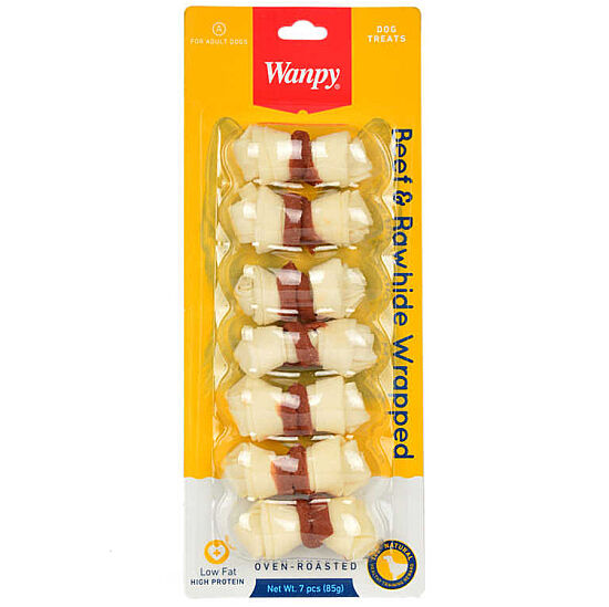 Wanpy Oven Roasted Deri Düğümlü Kemik Üzerine Biftek Sarılı Köpek Ödülü 85 Gr ( 7'li Düğümlü Kemik ) - 1