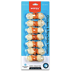 Wanpy Oven Roasted Deri Düğümlü Kemik Üzerine Tavuk Sarılı Köpek Ödülü 90 Gr (7'li Düğümlü Kemik) - Wanpy