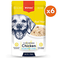 Wanpy Super Premium Pouch Tavuklu Ve Ciğerli Köpek Yaş Maması 100 Gr x 6 Adet - Wanpy