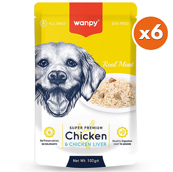 Wanpy Super Premium Pouch Tavuklu Ve Ciğerli Köpek Yaş Maması 100 Gr x 6 Adet - 1