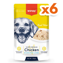 Wanpy Super Premium Pouch Tavuklu Ve Ciğerli Köpek Yaş Maması 100 Gr x 6 Adet - Wanpy