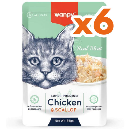 Wanpy Super Premium Pouch Tavuklu ve Deniz Taraklı Yaş Kedi Maması 85 Gr x 6 Adet - 1