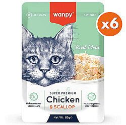 Wanpy Super Premium Pouch Tavuklu ve Deniz Taraklı Yaş Kedi Maması 85 Gr x 6 Adet - Wanpy