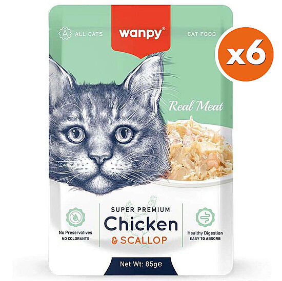 Wanpy Super Premium Pouch Tavuklu ve Deniz Taraklı Yaş Kedi Maması 85 Gr x 6 Adet - 1