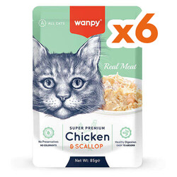 Wanpy - Wanpy Super Premium Pouch Tavuklu ve Deniz Taraklı Yaş Kedi Maması 85 Gr x 6 Adet