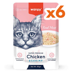 Wanpy Super Premium Pouch Tavuklu ve Karidesli Yaş Kedi Maması 85 Gr x 6 Adet - Wanpy