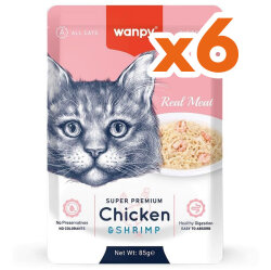 Wanpy Super Premium Pouch Tavuklu ve Karidesli Yaş Kedi Maması 85 Gr x 6 Adet - Wanpy