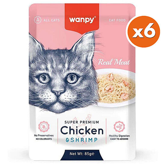 Wanpy Super Premium Pouch Tavuklu ve Karidesli Yaş Kedi Maması 85 Gr x 6 Adet - 1